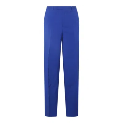 Versace Blue Silk-wool Blend Trousers