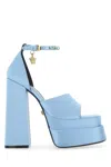 Versace Woman Sandals Sky Blue Size 8 Textile Fibers