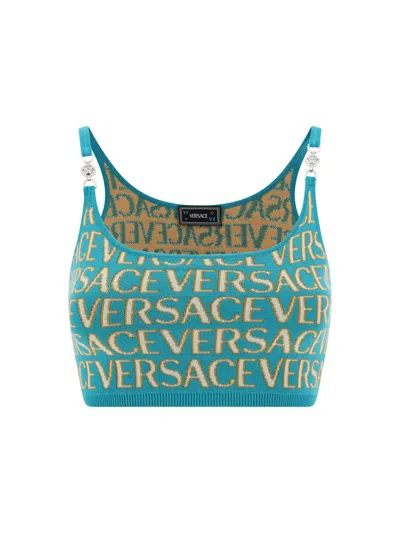 Versace Jacquard Knit Top In Blue