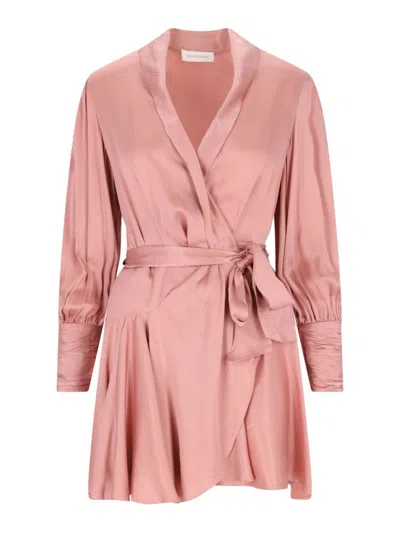 Zimmermann Silk Wrap Mini Dress In Pink
