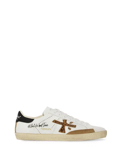 Premiata Steven Sneakers In White Leather In Multicolour