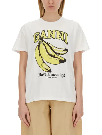 Ganni Banana Print T-shirt In White