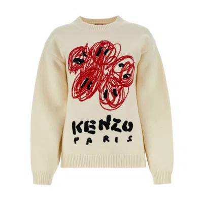 Kenzo White  Paris Drawn Varsity Sweater In 02