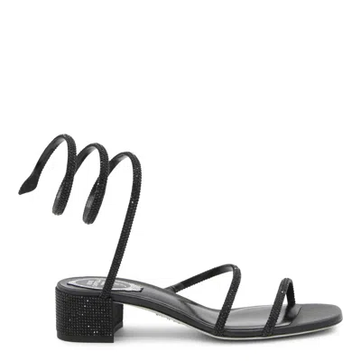 René Caovilla Black Satin And Jet Strass Leather Cleo Sandals In Black Satin/jet Strass