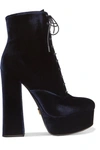 PRADA VELVET PLATFORM ANKLE BOOTS