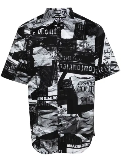 Versace Jeans Couture Magazine-print Cotton Shirt In Black