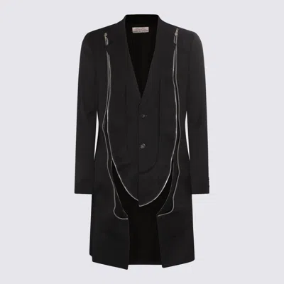Comme Des Garçons Homme Deux Zip-detailed Wool Coat In Black