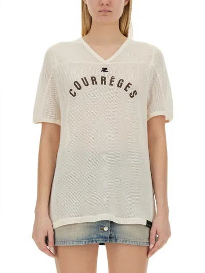 Courrèges T-shirt With Logo In Ivory