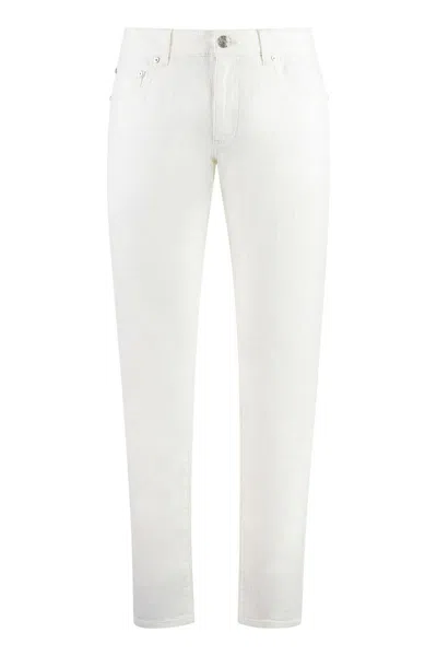 Etro Logo Patch Straight Leg Jeans In White