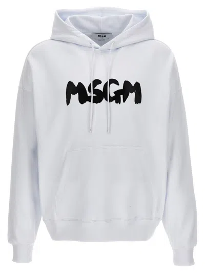 Msgm Logo-print Hoodie In White/black