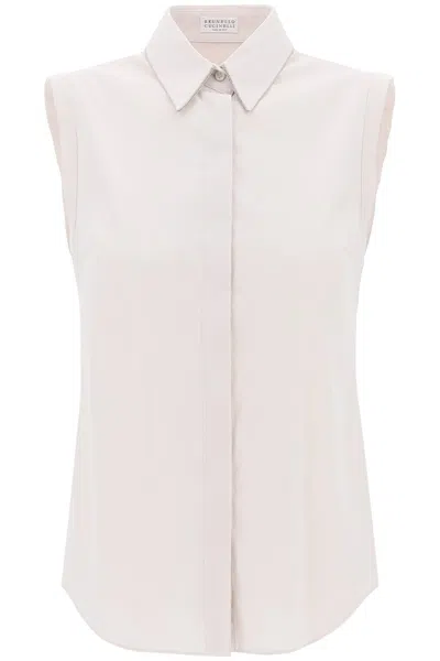 Brunello Cucinelli Sleeveless Shirt With Monili Details In White,neutro