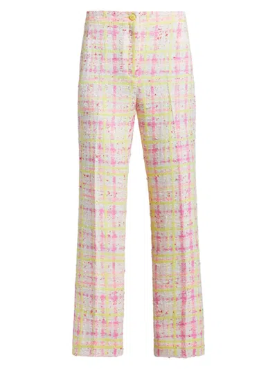 Santorelli Roma Cropped High-rise Plaid Tweed Pants In Petal Pink