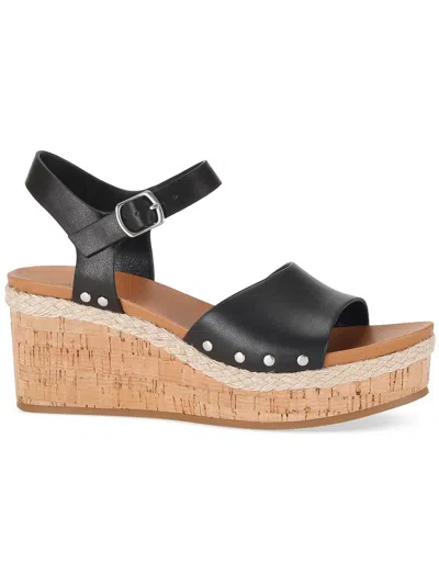 Style & Co Laceyy Womens Faux Leather Ankle Strap Wedge Sandals In Black