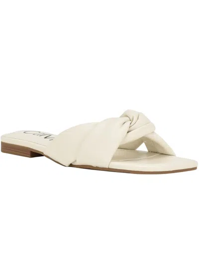 Calvin Klein Marita Womens Slip On Square Toe Flatform Sandals In White
