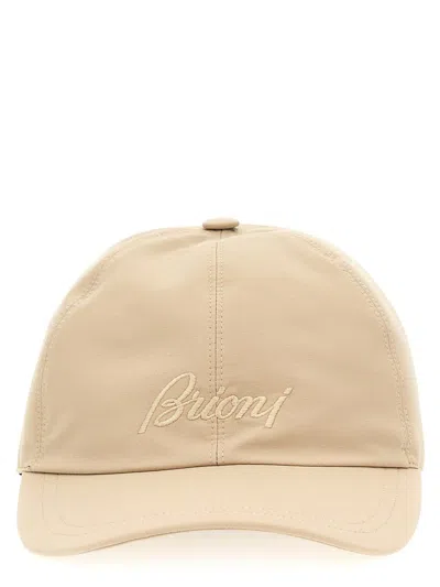 Brioni Logo Embroidery Cap In Beige