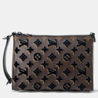 Pre-owned Louis Vuitton Monogram Tuffetage Triangle Messenger Bag In Black