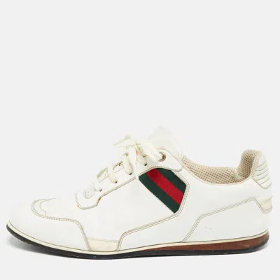 Pre-owned Gucci White Leather Web Detail Low Top Trainers Size 41