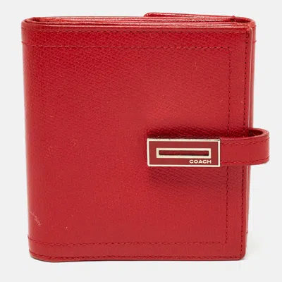 Pre-owned Coach Red Leather Metal Flap Compact Wallet