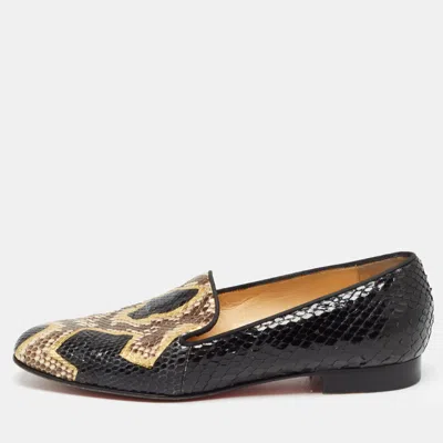 Pre-owned Christian Louboutin Tricolor Python Smoking Slippers Size 38 In Black