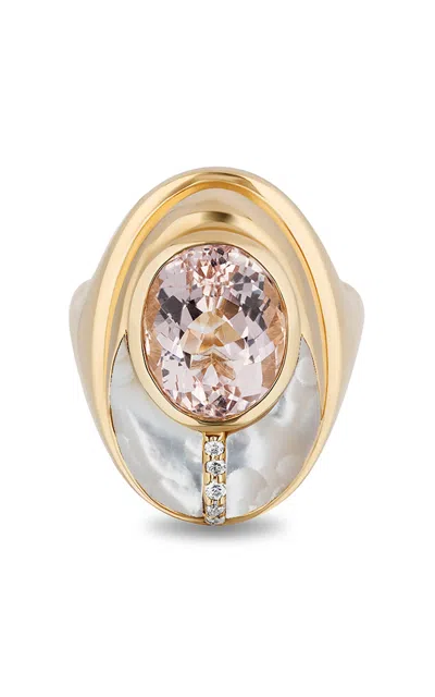 Mason And Books Love Bug Ring In Yellow Gold,morganite,mother Of Pearl