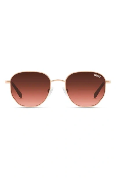 Quay Big Time 48mm Gradient Round Sunglasses In Rose Gold/ Brown Pink