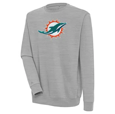 Antigua Heather Gray Miami Dolphins Victory Crewneck Pullover Sweatshirt