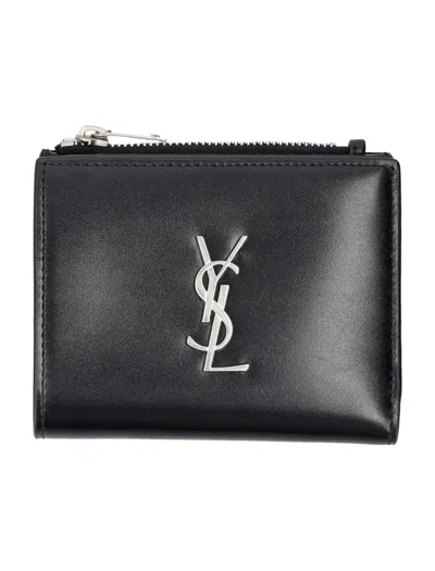 Saint Laurent Cassandre Wallet In Black