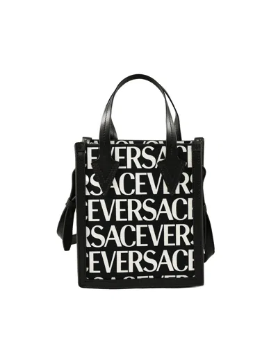 Versace Womens Black White Handbag In Gold
