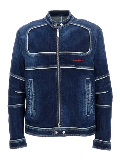 Dsquared2 Denim Biker Jacket In Blu