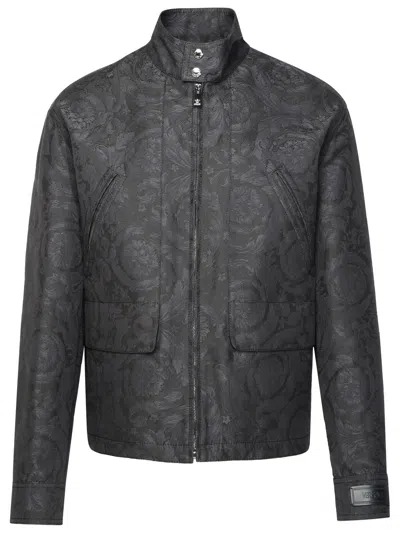 Versace Barocco Anthracite Cotton Jacket In Grey