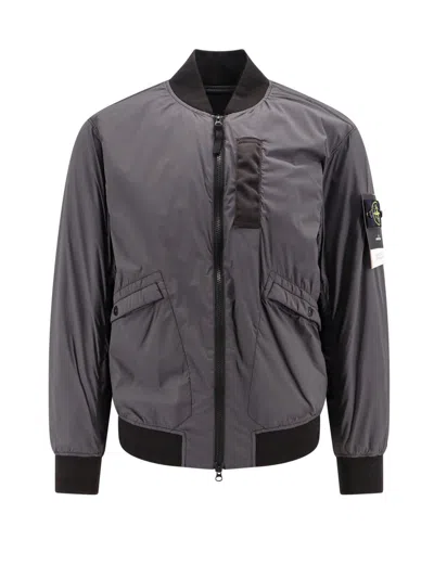 Stone Island Logo Patch Zip-up Bomber Jacket In Grey