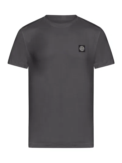 Stone Island Logo Patch Crewneck T-shirt In Grey