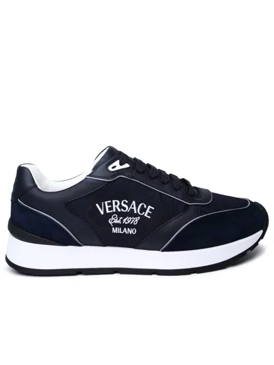 Versace Suede Blend Sneakers In Navy