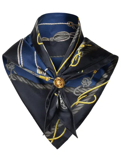 Versace Blue Silk Scarf In Navy