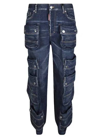 Dsquared2 Denim Cargo Trousers In Navy Blue