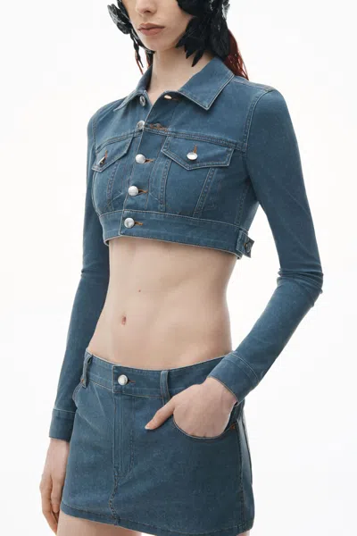 Alexander Wang Women Trompe Loeil Denim Cropped Jacket In 406a Dark Night