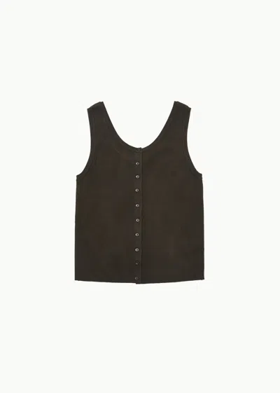 Amomento Women Button U-neck Vest In Dark Brown