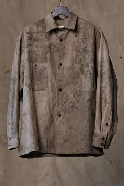 Aviva Jifei Xue Long Sleeve Boxy Shirt In Dark Fossilized