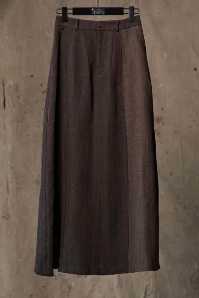 Aviva Jifei Xue Lowrise A-line Patchwork Maxi Skirt In Dark Brown Mix