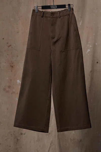 Aviva Jifei Xue Wide Leg Baker Trousers In Chocolate Brown