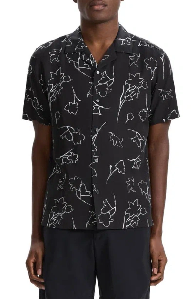 Theory Men's Irving Floral Sketch Camp Shirt In Black Multi