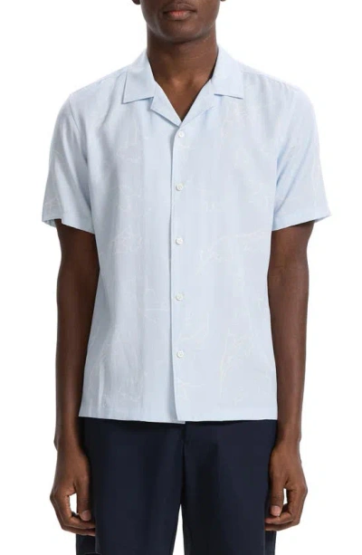 Theory Men's Irving Sketch Floral Short-sleeve Shirt In Sky Light