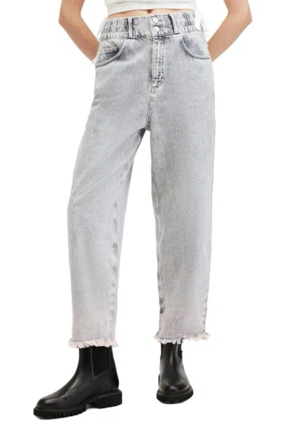 Allsaints Hailey High Waist Fray Hem Straight Leg Jeans In Snow Grey