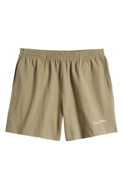 Museum Of Peace And Quiet Wordmark Cotton Sweat Shorts In Olive