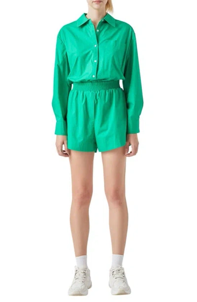 Grey Lab Oversize Long Sleeve Cotton Romper In Green