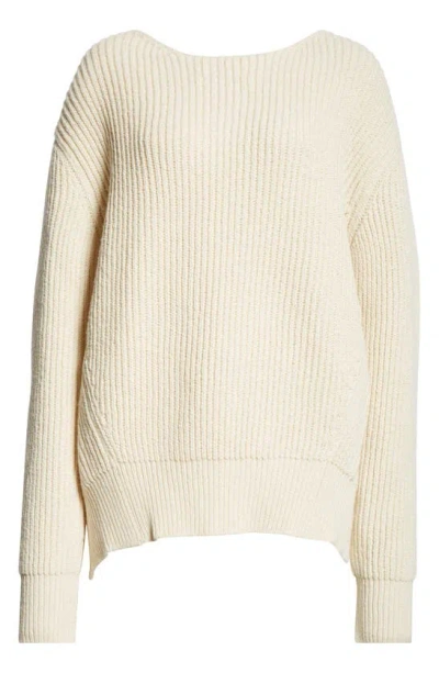 Jil Sander Cotton & Wool Shaker Stitch Reversible Sweater In Coconut