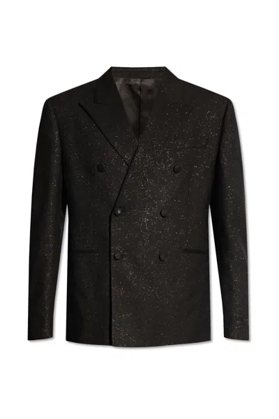 Versace Barocco-jacquard Double-breasted Tailored Blazer In Black