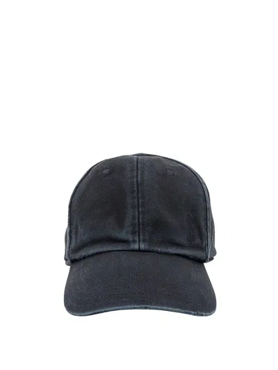 Saint Laurent Washed Denim Baseball Cap In Black