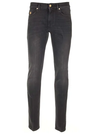 Versace Stretch Denim Slim Fit Jeans In Black