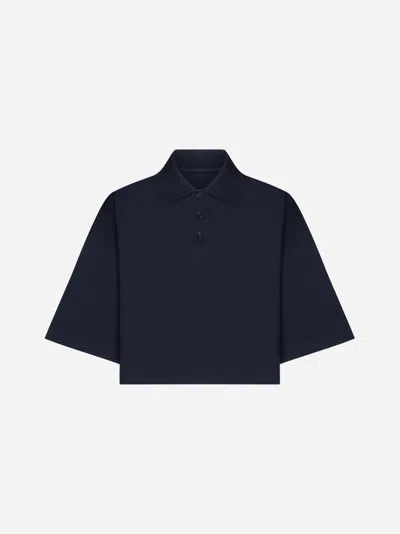 Bottega Veneta Cropped Cotton Polo Shirt In Blu